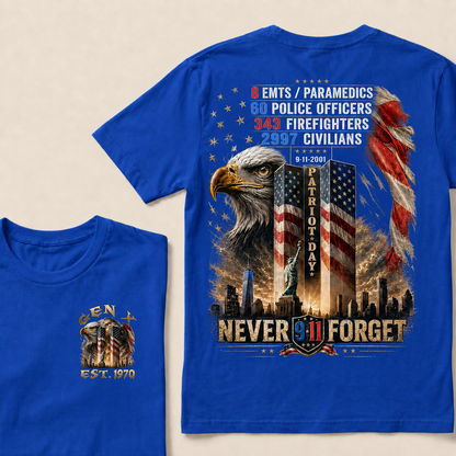 8 Emts/Paramedics 60 Police Officers 9-11-2001 Patriot Day Never Forget Custom Year T-shirt