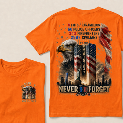 8 Emts/Paramedics 60 Police Officers 9-11-2001 Patriot Day Never Forget Custom Year T-shirt