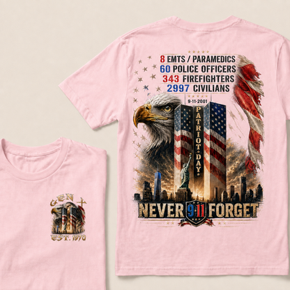 8 Emts/Paramedics 60 Police Officers 9-11-2001 Patriot Day Never Forget Custom Year T-shirt