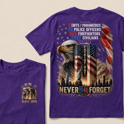 8 Emts/Paramedics 60 Police Officers 9-11-2001 Patriot Day Never Forget Custom Year T-shirt