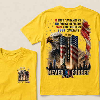 8 Emts/Paramedics 60 Police Officers 9-11-2001 Patriot Day Never Forget Custom Year T-shirt