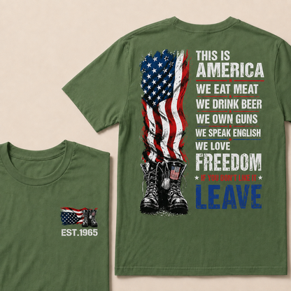 This Is America We Eat Meat We Drink Beer We Own Guns Custom Year T-shirt