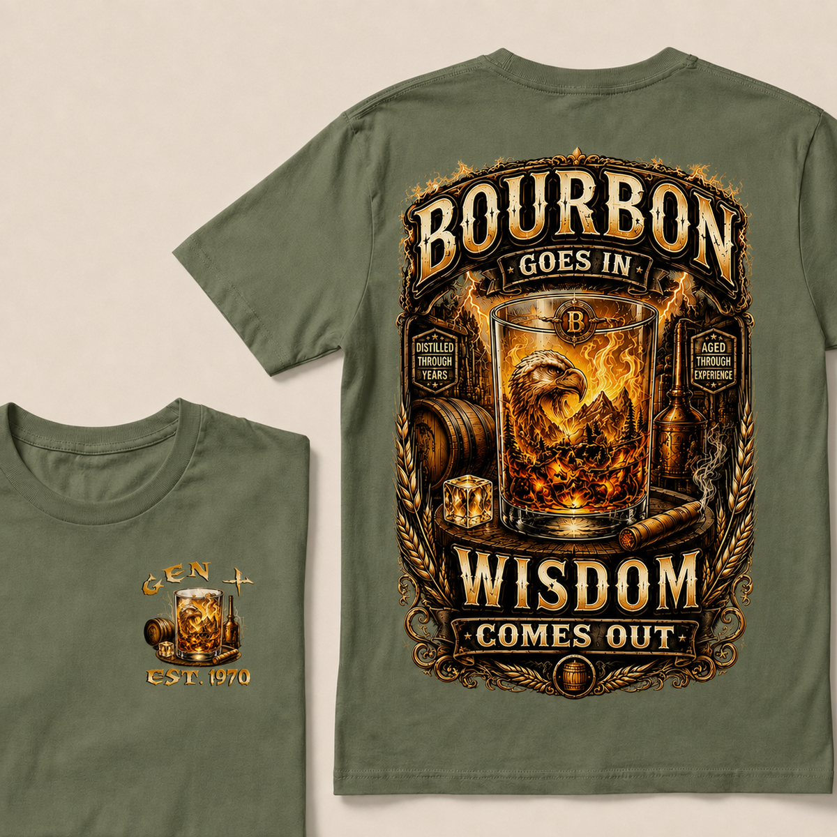 Bourbon Goes In Wisdom Comes Out Custom Year T-shirt